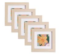 4x4 Photo Frames, 5 Pack Square Picture Frames, 10.2x10.2cm Small Photo Frame, Wooden Picture Frames with Double Mounts and Acrylic Glass for Wall Mount & Desk Stand (Brown)