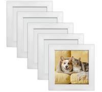 4x4 Photo Frames, 5 Pack White Square Picture Frames, 10.2x10.2cm Small Photo Frame, Wooden Picture Frames with Double Mounts and Acrylic Glass for Wall Mount & Desk Stand