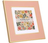 4x4'' Pink Enamel Picture Frame with Acid Free Mat for 3x3'',Gold Metal Edge with Real Glass and Premium Velvet Backing,for Wall and Tabletop Display Family Office Photo Gallery