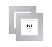 4x4 Silver Square Frame With Mount for 3x3 Pictures 28mm Edge Frame Display with Wall Hooks and Kickstand, 2 Pack