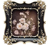 4x4 Small Vintage Picture Frame, Antique Black and Gold Ornate Square Photo Frame, Wall Hanging or Tabletop Display, Decorative Floral Design Retro Home Decor