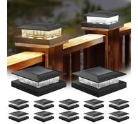 4x4 Solar Post Cover Lights 12 Pack, Warm White Waterproof Outdoor Fence Lights 4x4 Solar Post Light for Wood/Vinyl, Deck Patio, Garden Decor,Black