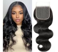 4x4 Transparent HD Lace Closure Only Body Wave Hair Invisible Lace Closure 12A Brazilian Virgin Remy 100% Human Hair Frontal Pre Plucked with BabyHair Natural Black 18 Inch
