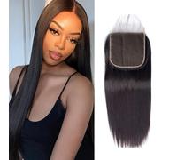 4X4 Transparent Lace Closure Straight Human Hair 12A Brazilian Unprocessed Human Hair Only Pre Plucked With Babyhair Natural Black 22 Inch