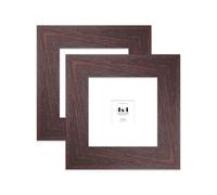 4x4 Walnut Square Frame With Mount for 1x1 Pictures 28mm Edge Frame Display with Wall Hooks and Kickstand, 2 Pack