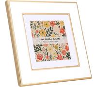 4x4'' White Enamel Picture Frame with Acid Free Mat for 3x3'',Gold Metal Edge with Real Glass and Premium Velvet Backing,for Wall and Tabletop Display Family Office Photo Gallery