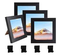 4X4 '' Wooden Picture Frame Set,4 Pcs Square Picture Frames 10.3x10.3cm Small Photo Frames with Wall Hanging Hooks Modern Flat Photo Frame for Wall Mount or Desk Stand (Black)