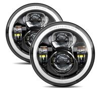 4X4FLSTC 7-Inches LED Headlights Compatible with Jeep Wrangler JK JKU H1 H2 Miata GMC Chevy Ford Dodge etc H6024 Round Halo Replacement DOT Approved High/Low Beam DRL Turn Signal Headlamp Black 1 Pair
