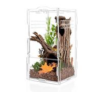 4x4x8 Inch Acrylic Reptile Terrarium，Front Opening Tarantula Enclosure with Swivel Lock & Magnetic Feeding Door，Small Spider Cage for Jumping Spider、Scorpion、Isopods、Snails