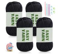 4x50g Chunky Yarn for Crochet, Crochet Yarn Easy Yarn Thick Yarns for Crochets with Easy-to-See Stitches, Stitch Markers, Easy Crochet Starter Kit for Beginners- Black
