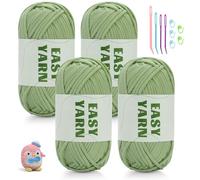 4x50g Chunky Yarn for Crochet, Crochet Yarn Easy Yarn Thick Yarns for Crochets with Easy-to-See Stitches, Stitch Markers, Easy Crochet Starter Kit for Beginners- Green