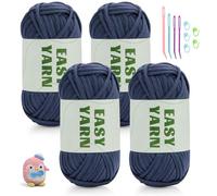 4x50g Chunky Yarn for Crochet, Crochet Yarn Easy Yarn Thick Yarns for Crochets with Easy-to-See Stitches, Stitch Markers, Easy Crochet Starter Kit for Beginners- Cowboy Blue