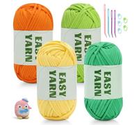 4x50g Chunky Yarn for Crochet, Easy Yarn Crochet YarnThick Yarns for Crochets with Easy-to-See Stitches, Stitch Markers, Easy Crochet Starter Kit for Beginners Orange Yellow Green Green