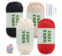4x50g Crochet Yarn, Chunky Yarn for Crochet, Easy Cotton Yarn for Crochets with Easy-to-See Stitches, Stitch Markers, Easy Crochet Starter Kit for Beginners White Red Beige Black