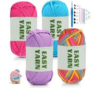 4x50g Crochet Yarn Chunky Yarn for Crochet, Easy Yarn Thick Yarns for Crochets with 4mm Hook Easy-to-See Stitches, Stitch Markers, Easy Crochet Starter Kit for Beginners