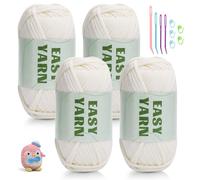 4x50g Crochet Yarn Chunky Yarn for Crochet, Easy Yarn Thick Yarns for Crochets with Easy-to-See Stitches, Stitch Markers, Easy Crochet Starter Kit for Beginners- White