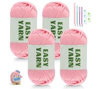 4x50g Crochet Yarn, Easy Yarn Chunky Yarn for Crochet Thick Yarns for Crochets with Easy-to-See Stitches, Easy Crochet Starter Kit for for Beginners- Pink
