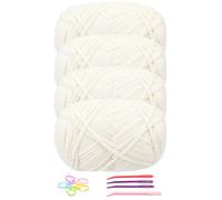 4x50g Crochet Yarn, Easy Yarn Chunky Yarn for Crochet Thick Yarns for Crochets with Easy-to-See Stitches, Easy Crochet Starter Kit for for Beginners- Milky White