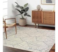 4x5ft/48x60in/120x150cm Washable Area Rugs for Bedroom Living Room, Low Pile Thin Rug Solid Color, Non-Slip Carpet Indoor for Home Decor (Grey and Cream Leaf Pattern)