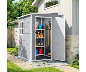 4x5FT Plastic Garden Shed, Lockable Tool Storage House Lean to Shed with Vent