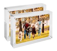4x6 Acrylic Picture Frames, 20% Thicker Block, Clear Picture Block Freestanding Double Sided Magnetic Acrylic Lucite Frameless Transparent Square Frame Gift for Desktop Display 2 Count