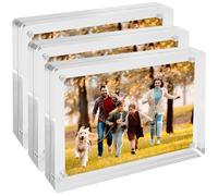 4x6 Acrylic Picture Frames, 20% Thicker Block, Clear Picture Block Freestanding Double Sided Magnetic Acrylic Lucite Frameless Transparent Square Frame Gift for Desktop Display 3 Count