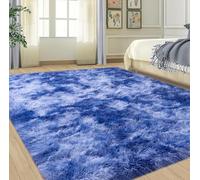 4x6 Blue Rugs for Bedroom, Kids Playroom Tie-dye Royal Blue Area Rugs for Boys Girls Teen Home Decor, Soft Fluffy Fuzzy Plush Shag Bedside Floor Living Room Carpet