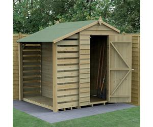 4x6 Forest 4Life Overlap Windowless Apex Shed with Lean to - 4 x 6 Forest 4Life Overlap Windowless Apex Wooden Shed With Lean To - With Installation o