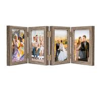 4x6 Four Picture Frame 4 Hinged Photo Frame with 4 Openings, Natural Wood Foldable Photo Frame with High Definition Acrylic for Mothers Day Gifts Birthday Father's Day Christmas Gift, Rustic Desk