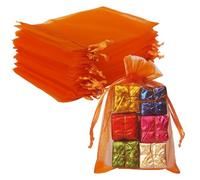 4x6 inch Organza Gift Bags with Drawstring for Jewelry,Candy,Lipstick,100 Pcs Orange Sheer Fabric Clear Mesh Wrap Net Sachet for Baby Shower,1st Birthday,Christmas,Party Favors,Bridal Shower,Wedding