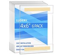 4x6 inch Wall Mount Acrylic Sign Holder Plastic Frames Clear Frame with 3M Tape Adhesive for Office, Home, Store, Restaurant, No Drilling - Vertical (6 Pack)