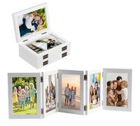 4x6 Photo Frame Hinged Folding Wood Picture Frame with High Definition Glass Front Multiple Pictures 5 Opening Photo Frame for Desktop Stand on Desktop Birthday Gifts for Family Friends Lovers-White