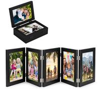 4x6 Photo Frame Hinged Folding Wood Picture Frame with High Definition Glass Front Multiple Pictures 5 Opening Photo Frame for Desktop Stand on Desktop Birthday Gifts for Family Friends Lovers-Black