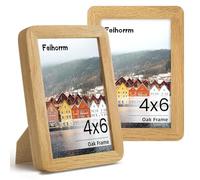 4x6 Picture Frame 2 PCS Natural Oak Solid Wood Photo Frame with HD Tempered Glass, Handcrafted Wooden Rounded Corner 4x6 Collage Photo Frame, Tabletop & Wall Mounting Display Frame for Home