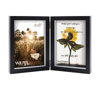 4x6 Picture Frames Double Hinged MDF Wood Black Shadow Box with Glass Front Stand Vertical on Tabletop