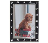 4x6 Silver Metal and Black Enamel Picture Frame, Paw Print Design