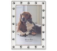 4x6 Silver Metal and White Enamel Picture Frame, Paw Print Design
