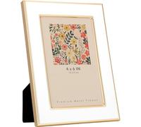 4x6'' White Enamel Picture Frame,Gold Metal Edge with Real Glass and Premium Velvet Backing,for Wall and Tabletop Display Family Office Photo Gallery