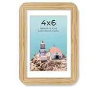 4x6in Solid Oak Wood Picture Frame with Round Corner & HD Plexiglass | Photo Frame with mat for 3.5x5in, Hanging Hardware Included, for Wall & Tabletop