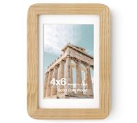4x6in Solid Oak Wood Picture Frame with Round Corner & HD Plexiglass | Picture Frame with mat for 3.5x5in, Hanging Hardware Included, for Wall & Tabletop
