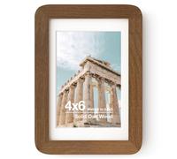 4x6in Solid Oak Wood Picture Frame with Round Corner & HD Plexiglass,Walnut | Picture Frame with mat for 3.5x5in, Hanging Hardware Included, for Wall & Tabletop