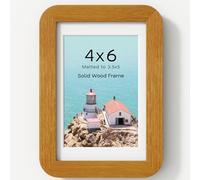 4x6in Solid Teak Wood Picture Frame with Round Corner & HD Plexiglass | Photo Frame with mat for 3.5x5in, Hanging Hardware Included, for Wall & Tabletop