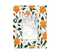 4x6inch Photo Frame Wooden Photo Display,Stand Tabletop and Wall Mounting Wood Picture Frames Orange Flowers Green Leaves Plant