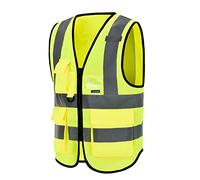 4XL-5XL Hi Vis Viz High Visibility Reflective Safety Vest Workwear Executive Manager Waistcoat Jacket Zip 2 Band Brace Security Mobile Phone 3-D Pocket ID Holder hi vis vest