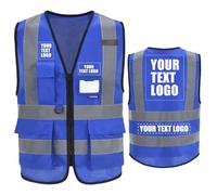 4XL-5XL Personalised Printed Hi Vis Vests Class 2 Zipper with Pockets LOGO Customised blue Hi Viz High Visibility Reflective Safety Vest Security Waistcoat EN20471