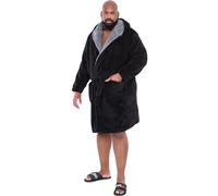 (4XL, Black) D555 Mens Newquay Big Tall King Size Super Soft Hooded Bath Robe Dressing Gown