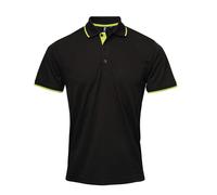 Premier Mens Coolchecker Contrast Pique Polo Shirt (Black/Lime) - Size 4XL
