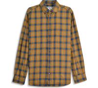 (4XL, Mustard/Navy) Lambretta Mens Brushed Checkered Long Sleeve Shirt