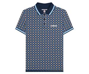 (4XL, Navy/Azure Blue) Lambretta Mens SS25 Geometric Big & Tall Polo Shirt