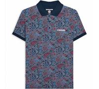 (4XL, Navy/Grape) Lambretta Mens Paisley Brand Three Button Retro Short Sleeve Polo Shirt Top